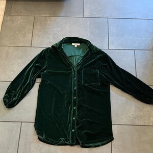 Green Velvet Button-Up Shirt dress